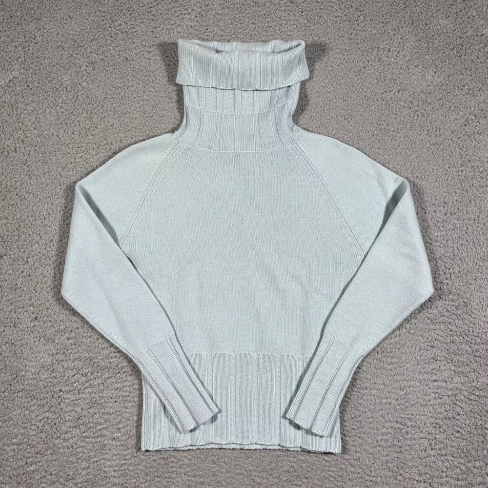 TSE 100% Pure Cashmere Sweater Ribbed Turtleneck Blue, medium